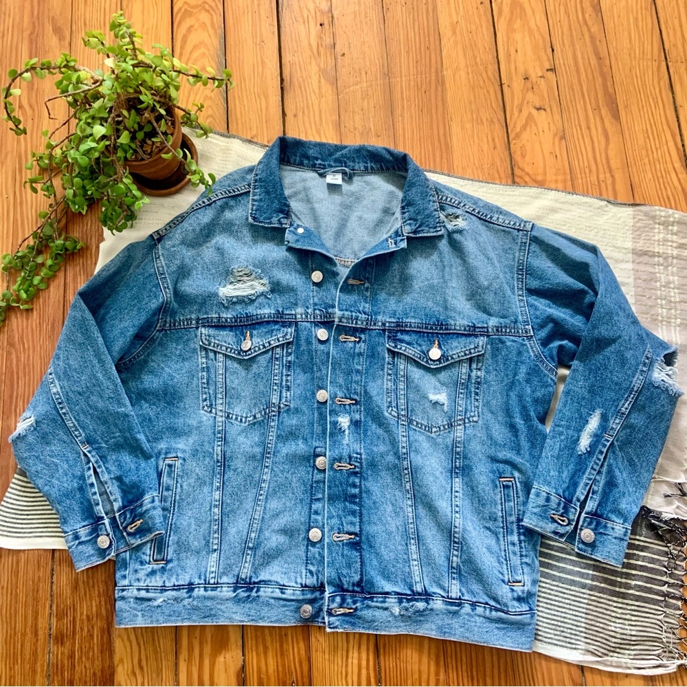 H&M Heavily Distressed Vintage Style Denim Jacket